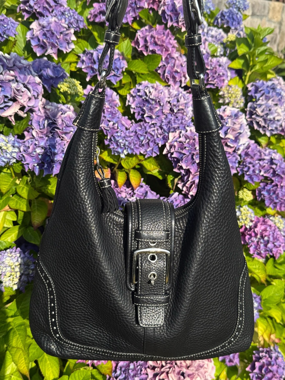 Coach Vintage Hamptons Pebbled Leather Hobo Bag Black Y2K 5054 - Picture 2 of 11